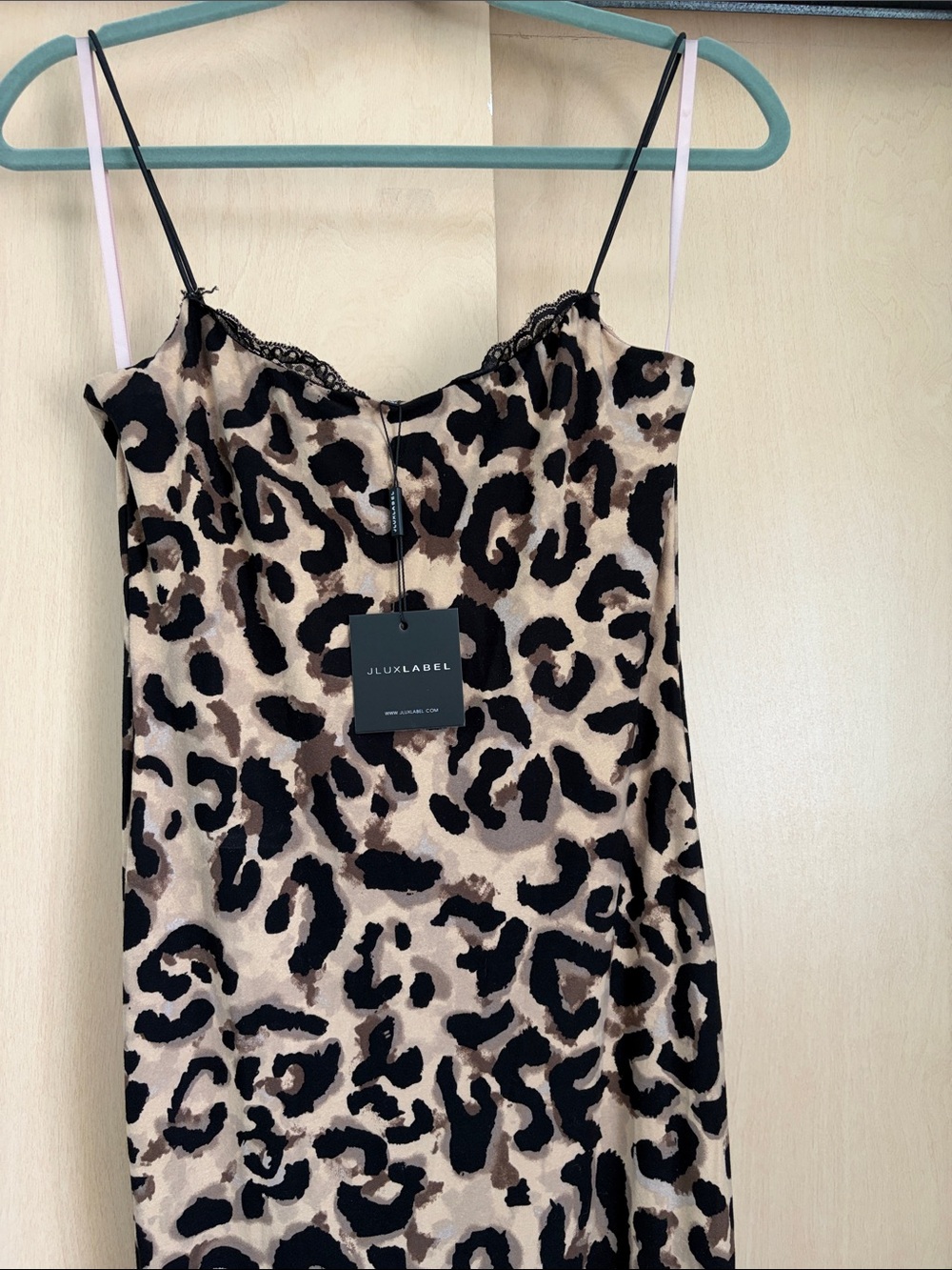 JLUXLABEL Leopard-Print Slip Dress in Beige, Black and Brown